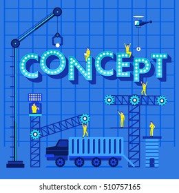 Construction site crane building concept text, Vector illustration template design