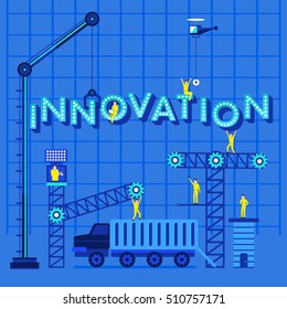 Construction site crane building Innovation text, Vector illustration template design