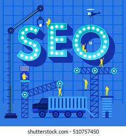 Construction site crane building SEO text meanning search engine optimize, Vector illustration template design