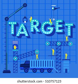 Construction site crane building Target text, Vector illustration template design