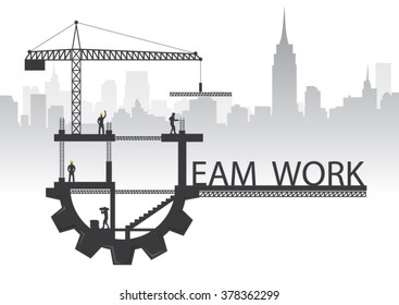 Construction site crane building teamwork text idea concept, Vector illustration template design