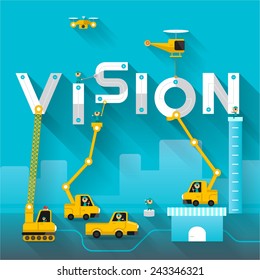 Construction site crane building Vision text, Vector illustration template design