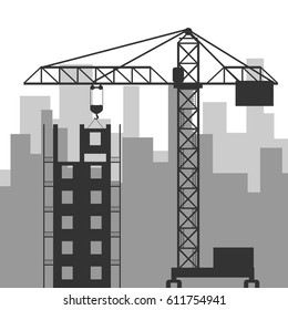 Construction site with a crane. Flat design, vector illustration, vector.
