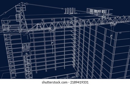 Baustelle mit Kranbaum- und Rahmenkonstruktion, Skizze