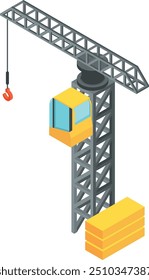 Grúa de obra. Icono isométrico de la maquinaria de la torre de Industrial