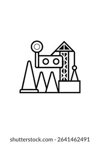 construction site cranes cones coloring page 