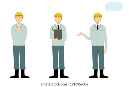 Conjunto de posiciones del director del sitio de construcción, hombre