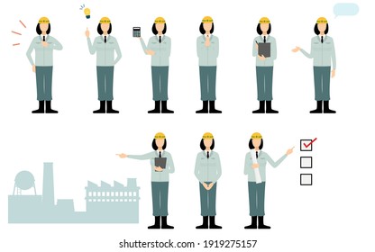 Construction site director pose set, female