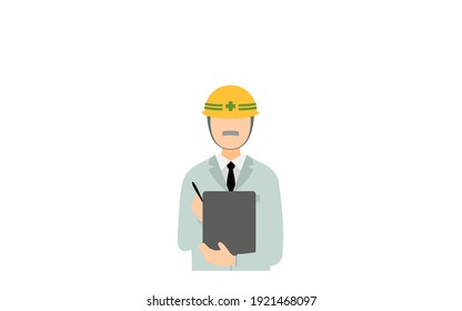 Construction site director pose set, senior male