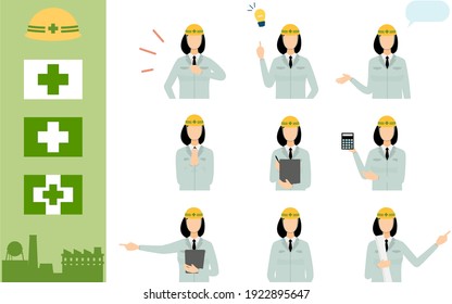 Construction site director pose set, female