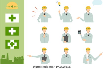 Construction site director pose set, male