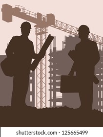 Construction site and engineer vector background