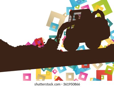 Construction site excavator and digger tractor bulldozer in building site abstract vector background illustration vector