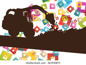 Construction site excavator and digger tractor bulldozer in building site abstract vector background illustration vector