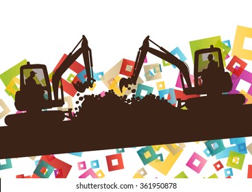 Construction site excavator and digger tractor bulldozer in building site abstract vector background illustration vector