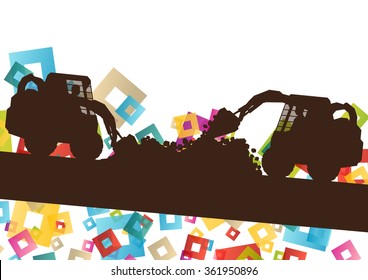 Construction site excavator and digger tractor bulldozer in building site abstract vector background illustration vector