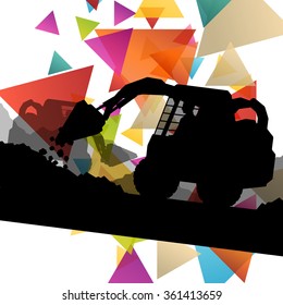 Construction site excavators and diggers with tractors and bulldozers in building site abstract vector background illustration vector