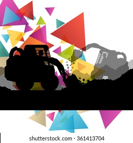 Construction site excavators and diggers with tractors and bulldozers in building site abstract vector background illustration vector