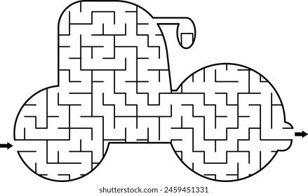 Construction site geometrical maze for kids with special car. Labyrinth game shaped as roller truck. Building works preschool printable activity. Repair service game, puzzle with industrial vehicle
