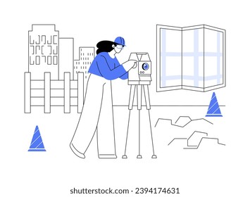 Construction site grading abstract concept vector illustration. Engineer makes topographic measurement of commercial construction site, preparation for building, excavation work abstract metaphor.