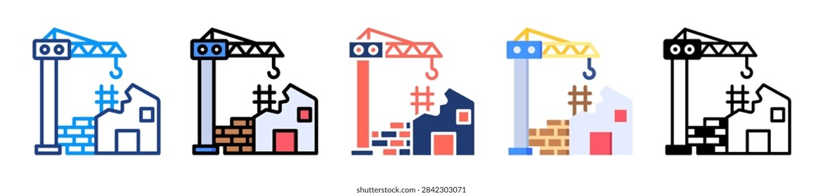 Construction Site Icon Set Multiple Style Collection Vector Illustration