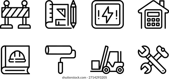 Construction site icons set for project management