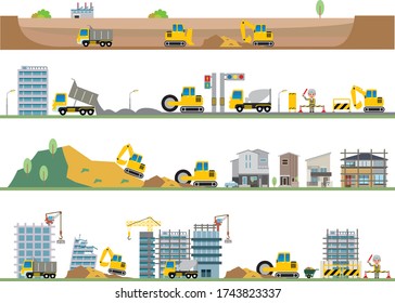 Construction site illustration set material