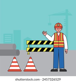 Construction site illustration with workers wearing safety helmets