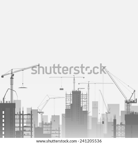 A Construction Site with Lots of Tower Cranes. Vector EPS 10