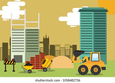 construction site with machinery equipment and tools