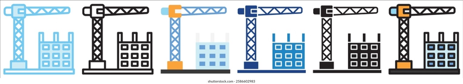 Construction Site multi style, mini illustration icon. outline, flat, glyph, line color, UI, UX, app and web, digital or print. For education, construction, transportation, environment, urban planning