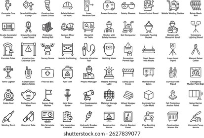 Ilustración vectorial de iconos de contorno de sitio de construcción.