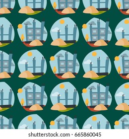 Construction site seamless pattern industry equipment architecture buiding business development vector illustration.