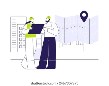 Construction site selection abstract concept vector illustration. Developer and contractor choosing place for building new apartments, select a commercial construction site abstract metaphor.