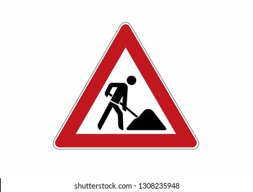 construction site sign - caution, construction works traffic sign