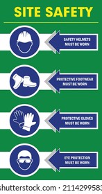 Construction site signage, Sign for wear helmate, wear shoes, wear gloves wear glass, site safety sign vector illustartion,  safety sign icon or symbols isolated