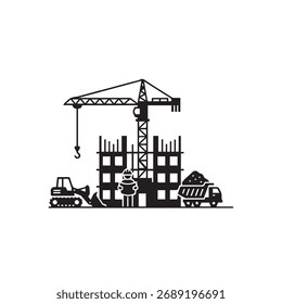 Baustelle Silhouette Vektorgrafik auf weißem Hintergrund