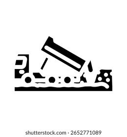 Baustelle Boden Dumping Glyphe Symbol Vektor. Baustelle Bodenabweiser. einzelne Symbolgrafik