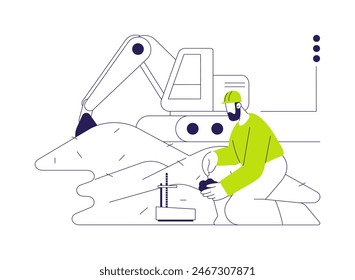 Construction site soil testing abstract concept vector illustration. Contractor using building equipment to test soil at construction site, commercial building planning abstract metaphor.