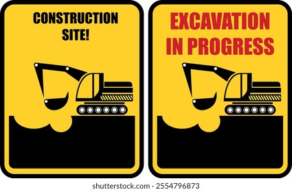 Construction site symbol and Excavation in progress symbol for construction site, warning symbol