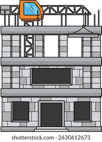 Local de construção com torre grua Cartoon Clipart