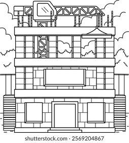 Construction Site with Tower Crane Coloring Page 