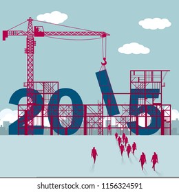 At the construction site, the tower crane is lifting the digital symbols. City background. - Powered by Shutterstock - Get 15% off with code: PIKWIZARD15