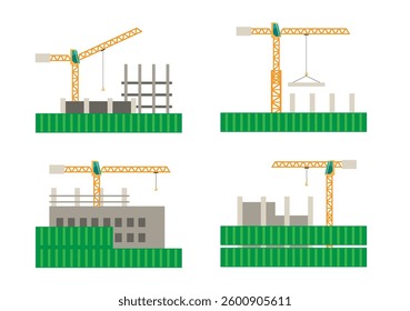 Construction Site with Tower Cranes and Building Frameworks