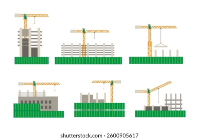 Construction Site with Tower Cranes and Building Frameworks
