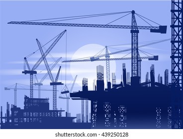 Construction site with tower cranes and skyscraper 