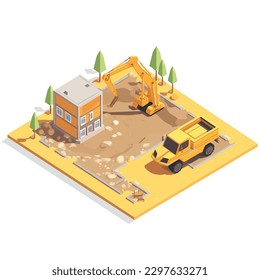Construction site vector isometric illustration isolated on white 