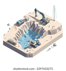 Construction site vector isometric illustration isolated on white 