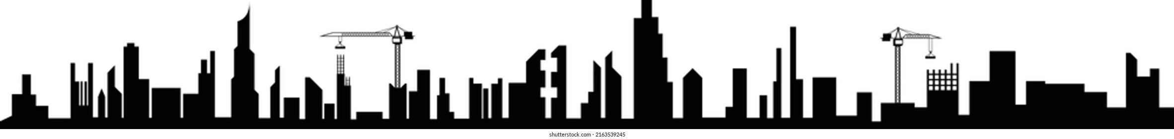 
Ciudad de la silueta vectorial del sitio de construcción