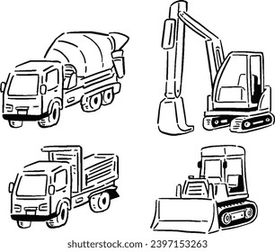 Construction site vehicle illustration set Hand drawn style line drawing